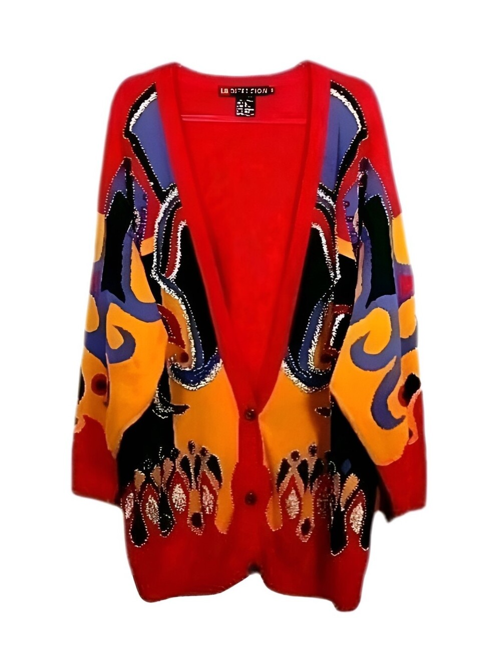 Vintage I. B. Diffusion 90’s Womens Sz 3X Colorful Beaded Cardigan Sweater OOAK